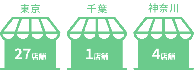 東京27店舗 千葉1店舗 神奈川4店舗